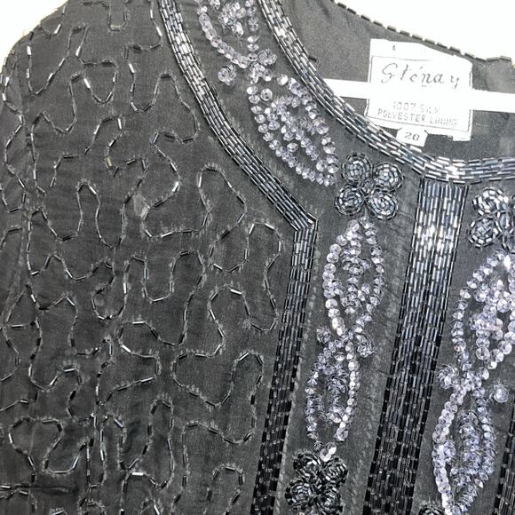 Stenay Plus Women's Black Silk Beaded Evening Dress Sz 20 90s Vintage Elegant - Picture 2 of 16